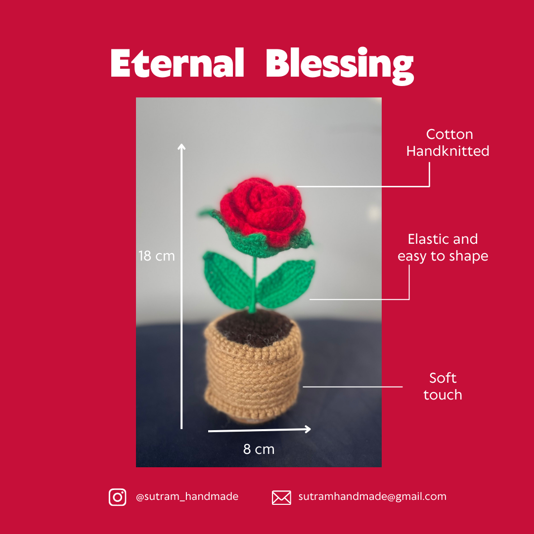 Crochet Red Rose flower Pot