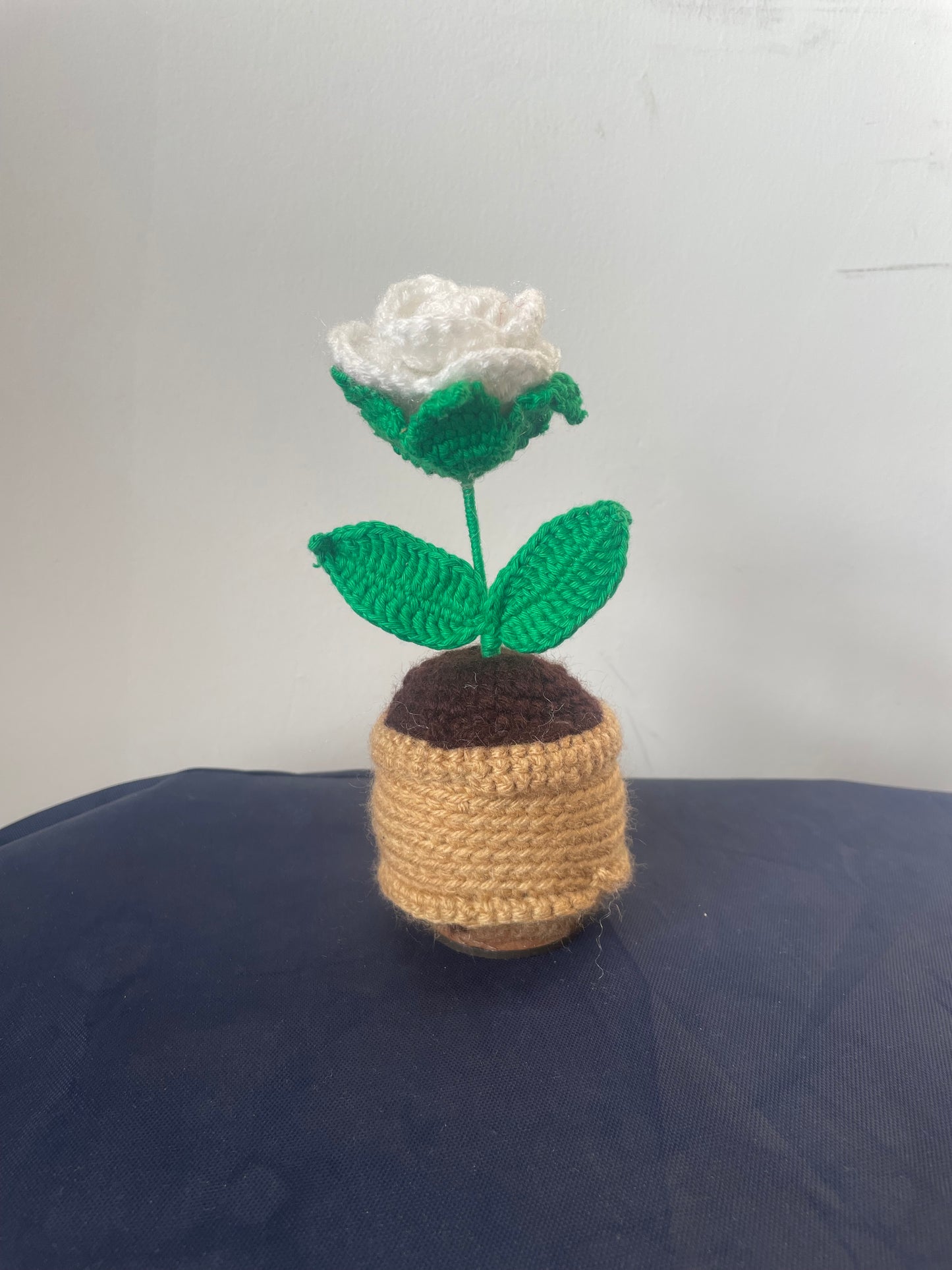 Crochet White Rose flower Pot